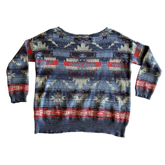 Ralph‎ Lauren Denim & Supply 100% Cotton Southwestern Blue Crewneck Sweater M - Picture 2 of 7